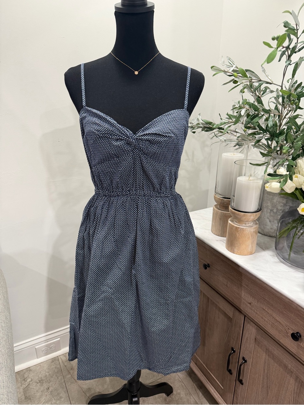 J. Crew Navy Polka Dot Spaghetti Strap Mini Dress